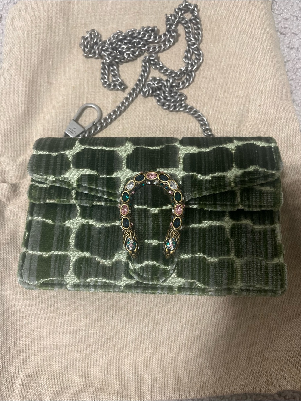 Gucci Dionysus Green Velvet Chain Shoulder Bag - Super Mini